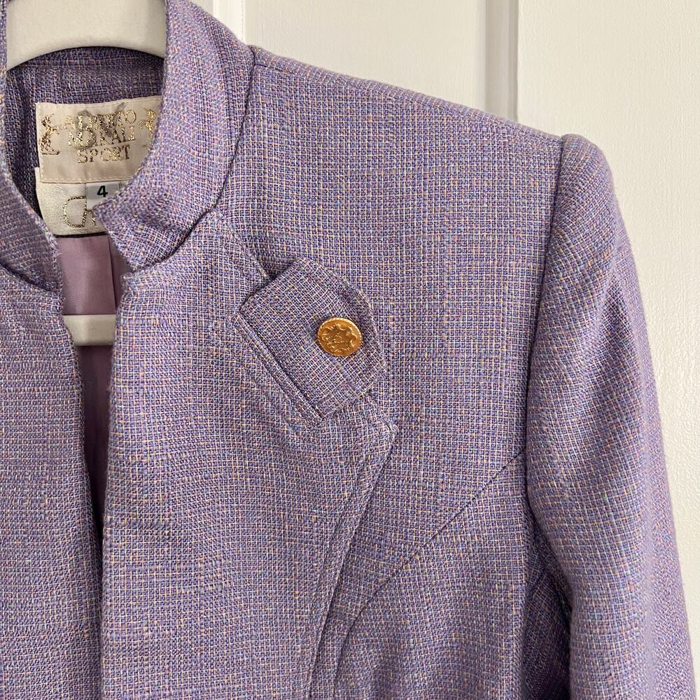 ♥️ Alberto Mikali Vintage Purple Cropped Tweed Military Jacket Size 4 - Picture 2 of 10